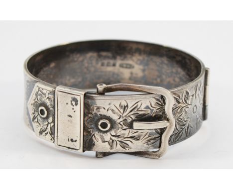 A 925 silver hinged buckle bangle, 56mm, Birmingham 1962, 53g