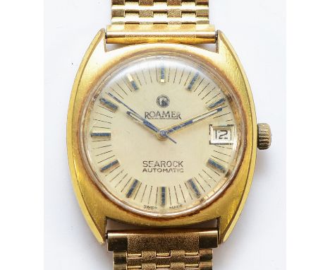 Roamer, Searock, a gold plated automatic date gentleman's wristwatch, 33mm. Working when catalogued The watch winds, sets, in
