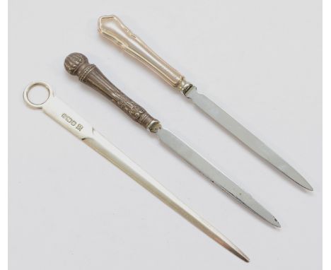 Two silver handled letter openers, Sheffield 1981, Sheffield 2004, together with a silver letter opener Sheffield 1975. (3)