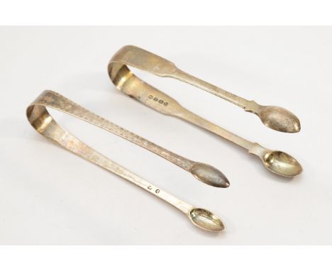 Two pairs of silver sugar tongs, London 1827, Edinburgh, no date letter, 77gm.