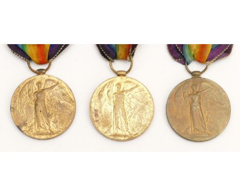 WWI Three Victory medals, presented to 93039 PTE. 1. W. B. Baldock. R.A.F, 20923 PTE. A. Roberts. W. Riding and 21567 PTE. A.