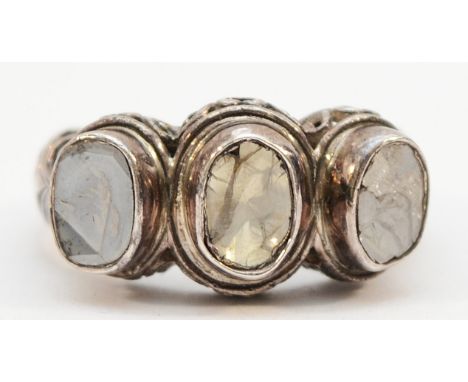 A 925 silver Polki diamond three stone ring, O, 6g
