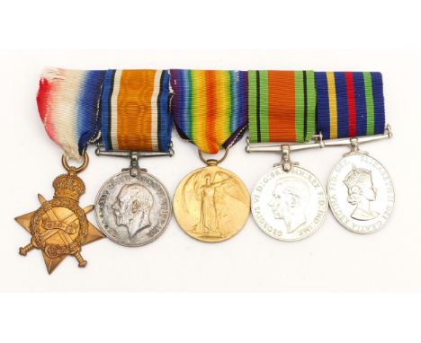 WWI-ERII mounted medal group, to include the 1914-1915 Star, War, Victory trio, Defence and the civil defence medal, presente
