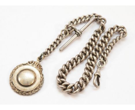 A silver pocket watch chain, with a fob, London 1906, 56g