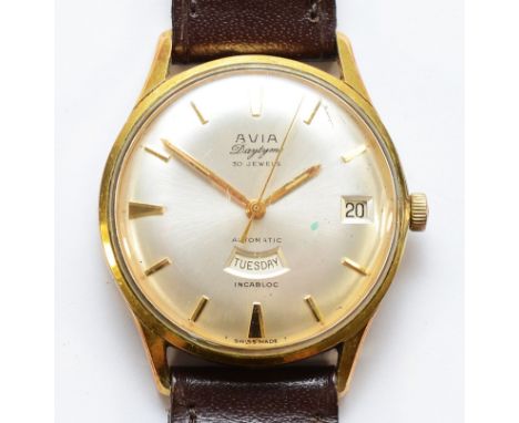 Avia Daytyme, a gold plated automatic day/date gentleman's wristwatch, ref. 15004, 33mm.Working when catalogued.