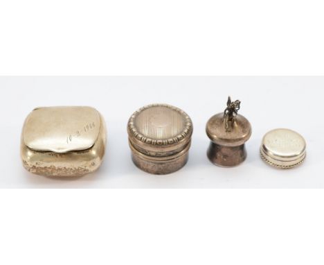 A silver pill box, Birmingham 1912, together with three 925 silver pill boxes, 65gm. (4)