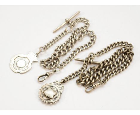 A sterling silver Albert pocket watch chain with a fob, Birmingham 1911, with a sterling silver Albert pocket watch chain wit