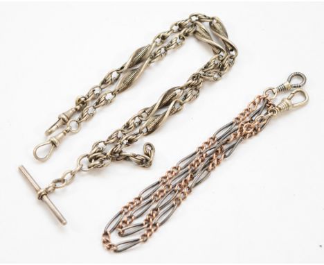 Two sterling silver Albert pocket watch chains, 53g