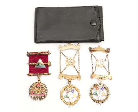 Three sterling silver masonic jewels, including The Alexandra Chapter and Clwyd Chapter, 74g.