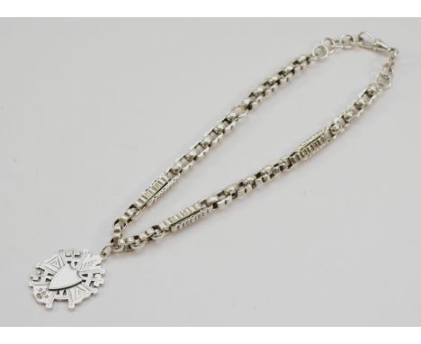 A silver watch chain, with a later added fob, 40cm, 67g