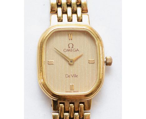 Omega De Ville, a gold plated quartz ladies wristwatch, integral bracelet, 16.5cm