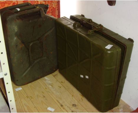 Army issue tin box (possibly German grenade carrier) & Jerry can