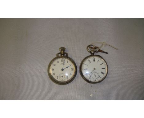 Early 20th century silver case gents pocket watch with enamel face and subsidiary second dial and one other plated pocket wat