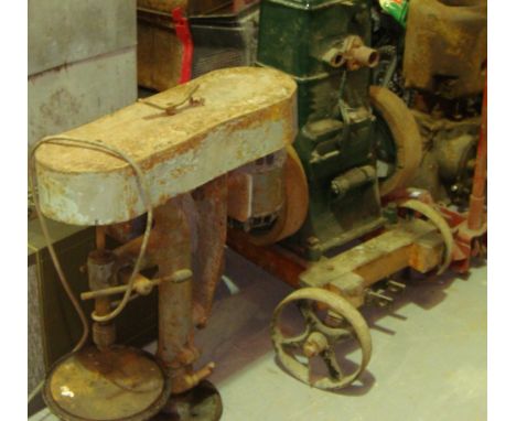 Vintage stationary engine by Bamford on trolley & pillar drill