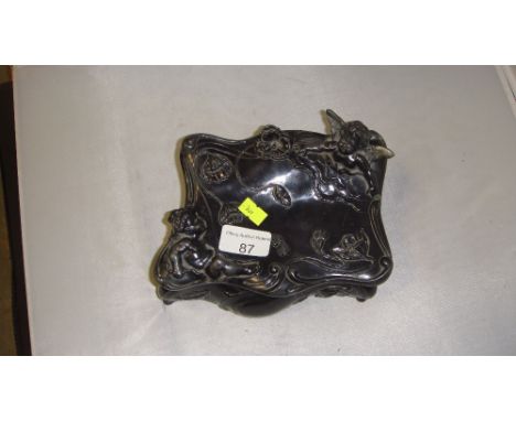 Art Nouveau pewter trinket box decorated with Cherub by Rogers