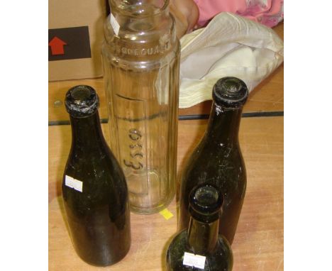 Vintage advertising Esso glass bottle, Royal Well Brewery, Malvern green glass bottle & two others