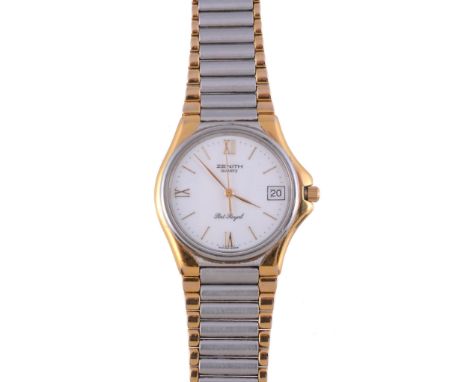  Zenith, Port-Royal, ref. 59.0150.628, a gold plated bracelet wristwatch,   quartz movement, white dial, applied Roman numera