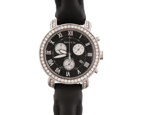  Benny  &  Co., ref. SM549, a stainless steel and diamond wristwatch,   no. SN00174, Swiss quartz chronograph movement, 4 jew
