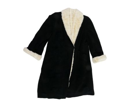  A 1930's ermin lined evening coat  , fully lined to black brushed wool body, with fur cuffs and collar, set sweetheart shape