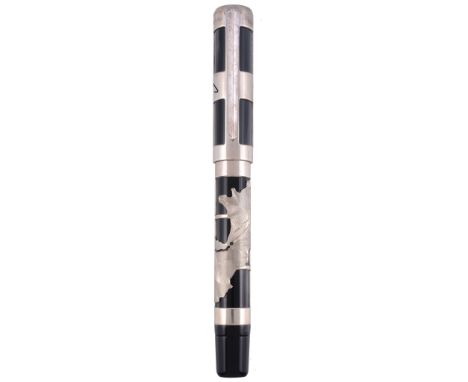 Montegrappa, Paulo Coelho, a limited edition rollerball pen,   the cap and barrel with silver overlay decoration, stamped 92