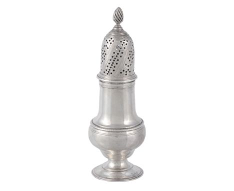  A George III silver baluster pepper caster by Robert Hennell I,   London 1788, with a wrythen finial, a domed pierced cover,