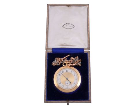  An 18 carat gold slim open face pocket watch,   no. 11838, bar lever movement, gold engine turned dial, silver chapter ring 