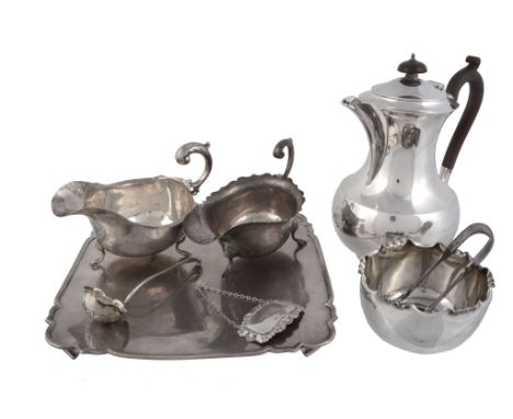  A selection of silver,   comprising: a square shaped salver by S. Blanckensee  &  Sons Ltd, Birmingham 1936, 24 (9 1/2in) wi