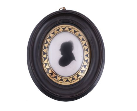  Attributed to John Miers Silhouette portrait of an elderly lady to the left Painted on plaster 8.8cm (3 1/2in) high, oval In