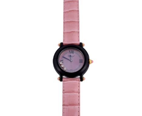  Chopard, Be Happy, a lady's plastic wristwatch,   no. 3268/9999, circa 2000, pink dial, Roman numerals, blued steel hands, c
