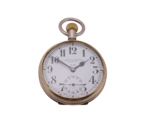  S. Smith  &  Sons Ltd., a nickel and brass open face 8 day military pocket watch,   no. 143278, circa 1914, three quarter pl