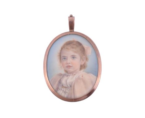  Ernest Rinzi (British, 1836-1909),   a portrait of a young girl called Iris, signed middle right, 4.3cm x 3.3cm, oval, in a 