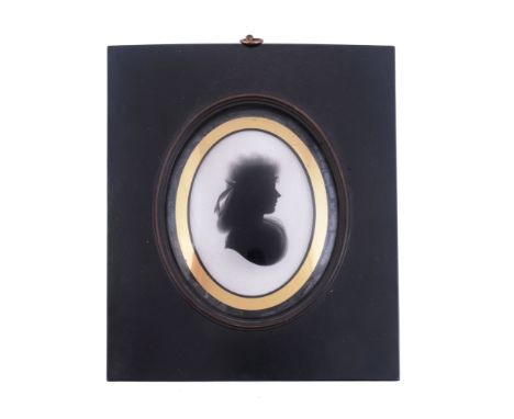  John Miers (British, circa 1758-1821) Silhouette portrait of a lady to the right Painted on plaster 8.7cm (3 1/2in) high, ov