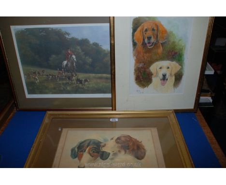 A limited edition Print, a Watercolour of George and Sasha and a Watercolour of two dogs