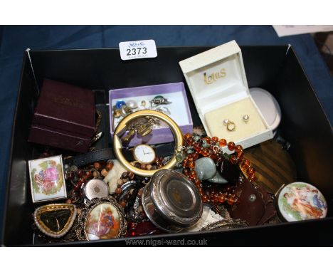 A box of costume jewellery, trinket boxes, etc