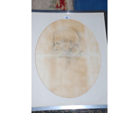 An oval framed charcoal portrait of the profile of an elderly gentleman, signed Jonathan, dated '75.