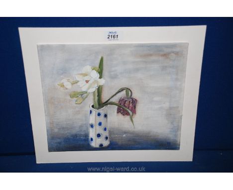 A Print of Narcissus and Fritilery in a vase, initialled J.P.