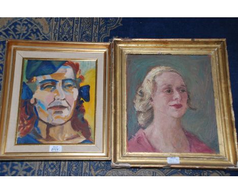 An Oil on board portrait initialled E.A.M.H and one other similar