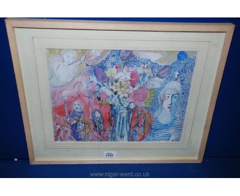 A Sylvie David print of Figures with Flowers