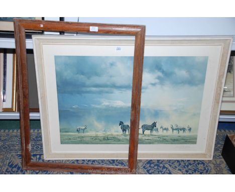 A Zebra Print by David Sheppard, a Watercolour of a tree and an oak picture frame