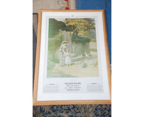 A Pears style print: 'The New Pets' by G. Sheridan Knowles, printed as a calendar advertising 'William Wilson, High Class fam