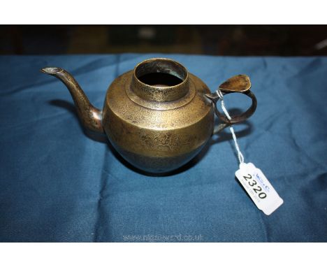 A Chinese embossed metal Teapot with silver inlaid reign mark to base.