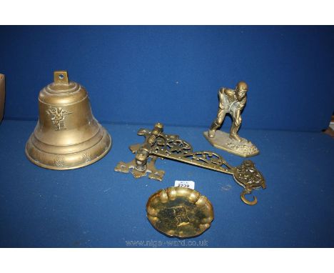 A quantity of brass including ball, trinket dish, miner (shovel missing) etc.