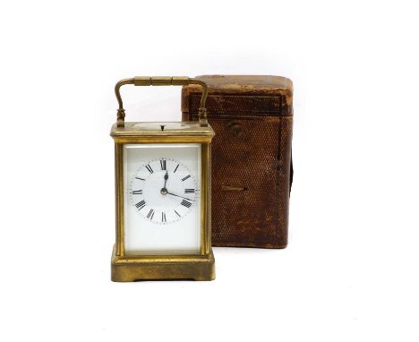 A late 19th century French carriage clock, striking on a gong and repeatingCondition report: not tested, cannot guarantee in 