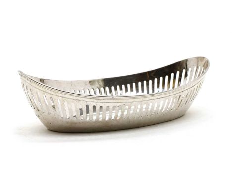 An oval boat shaped silver bread dish, London 1922, with pierced decoration, 30cm x 17cm x 8.5cmCondition report: in overall 