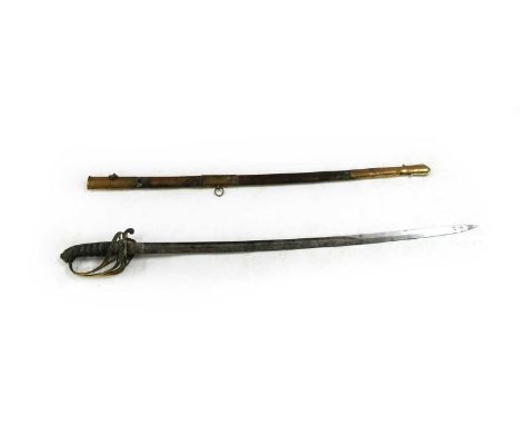 An Edwards &amp; Sons officer’s sword, with shagreen wired handle, gilt metal folding sword and engraved blade, fitted brass 