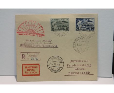 1931 LZ 127 GRAF ZEPPELIN POLAR FLIGHT ON REGISTERED COVER  Fine registered cover with two imperf Russian Zeppelin stamps. Fl