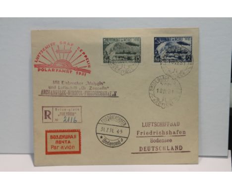 1931 LZ 127 GRAF ZEPPELIN POLAR FLIGHT ON REGISTERED COVER  Fine registered cover with two imperf Russian Zeppelin stamps. Fl