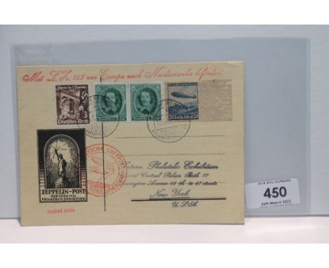 1936 LZ 129 HINDENBURG - 2nd NORTH AMERICAN FLIGHT COVER   Illustrated card for Zeppelin post issued for the New York philate
