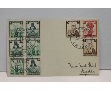 1936 LZ 129 HINDENBURG - TEST FLIGHT 1ST TO CARRY MAIL   Plain card with various Welfare fund issues of 1935 from coils/bookl