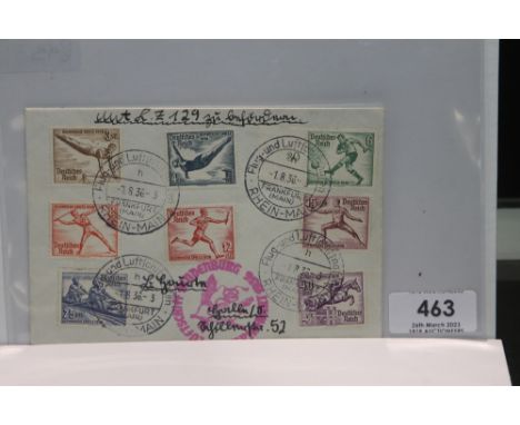 1936 LZ129 HINDENBURG OLYMPIC FLIGHT COVER WITH SET OF 8 OLYMPIC VALUES  Cover with full set of the 8 Olympic values from 193